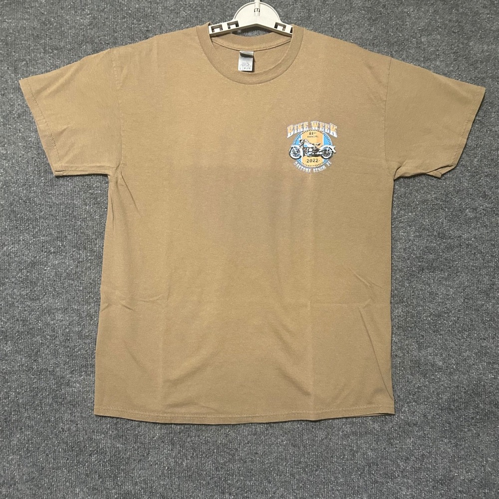 Gildan Mens Large Bike Week Daytona Beach 2022‎ Motorcycle Graphic T Shirt Tan